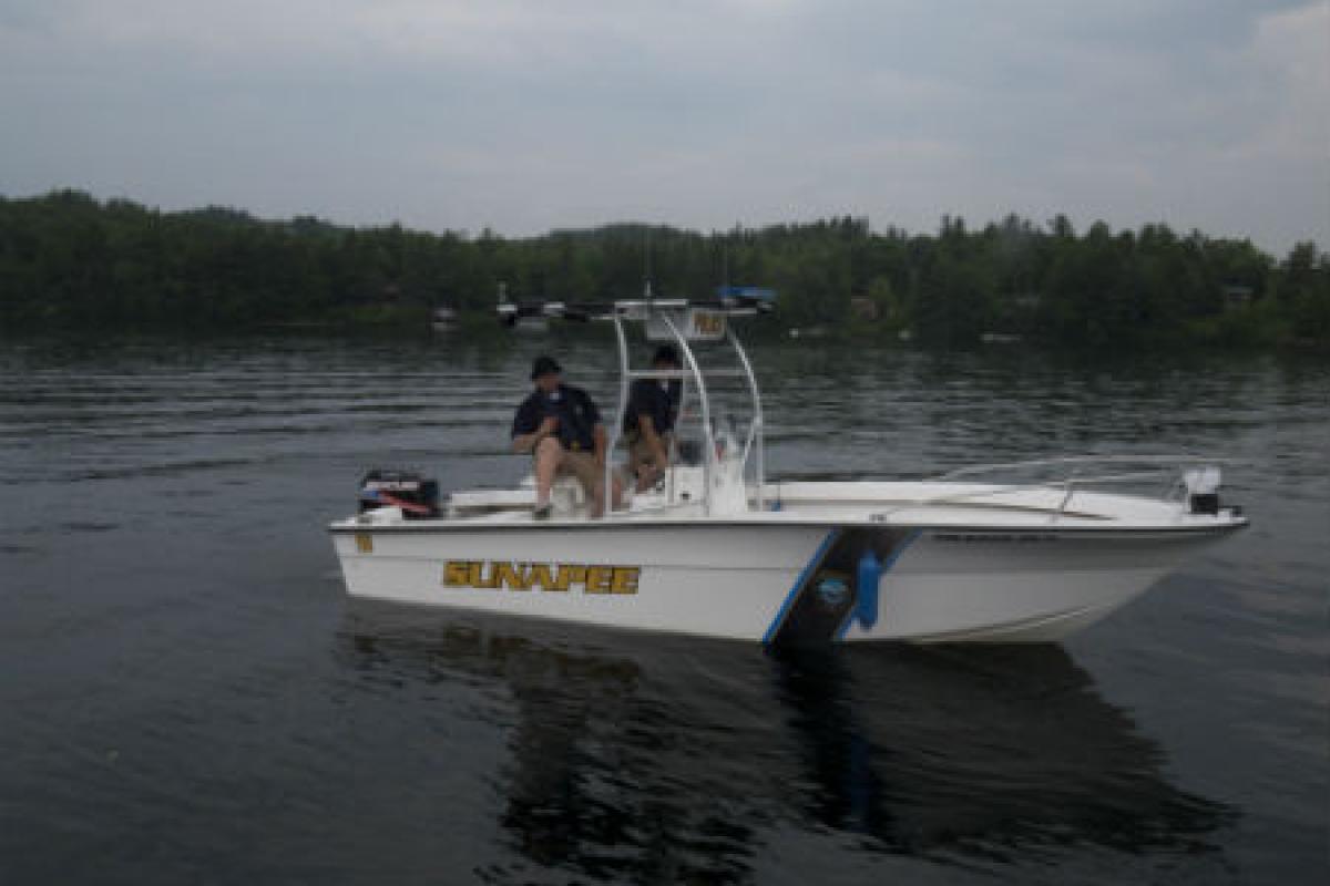 Police officers in a boat