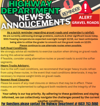 Update/Reminder - Gravel Roads