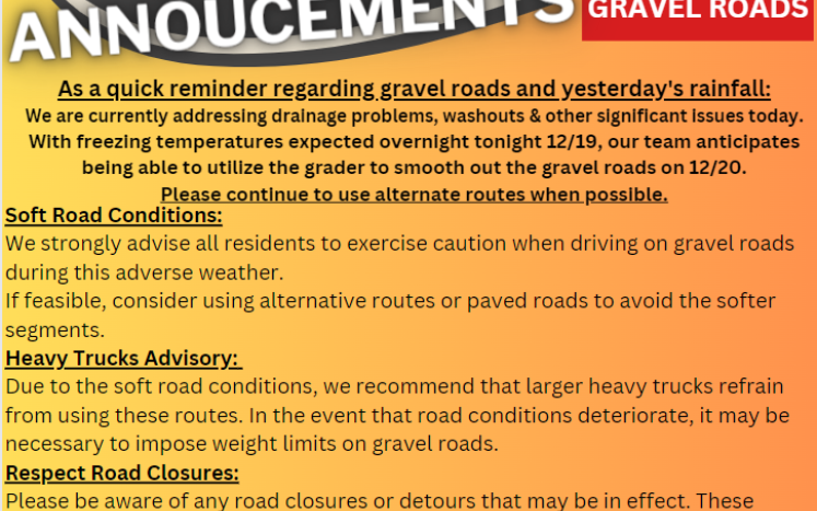 Update/Reminder - Gravel Roads